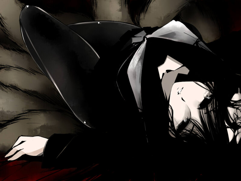 Anime Character Lying Down — Black, Dramatic, Manga, Black Hair