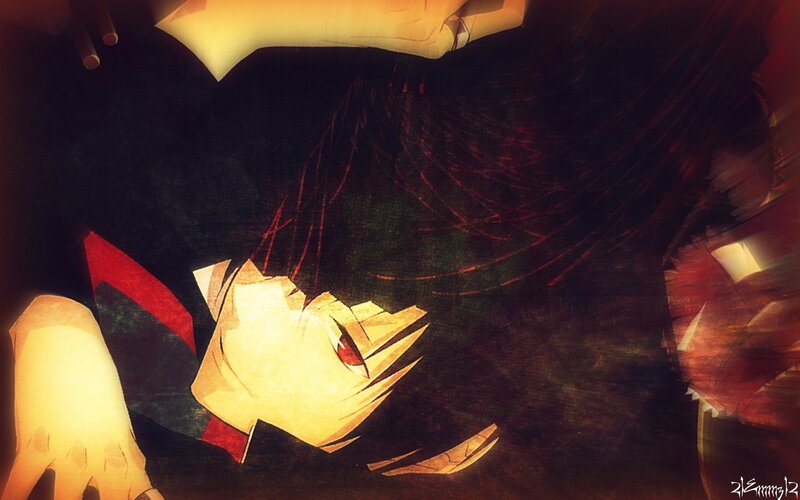 Anime Character Lying Down — Black, Dramatic, Night, Red Eyes