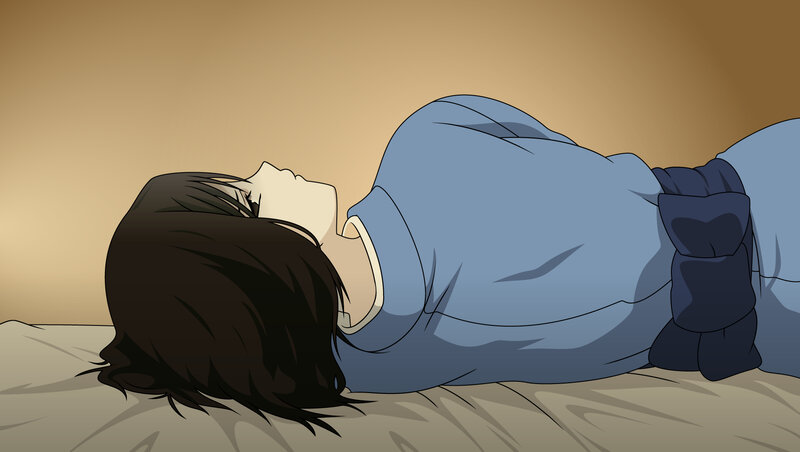 Anime Character Lying Down — Blue, Calm, Bed, Pillow