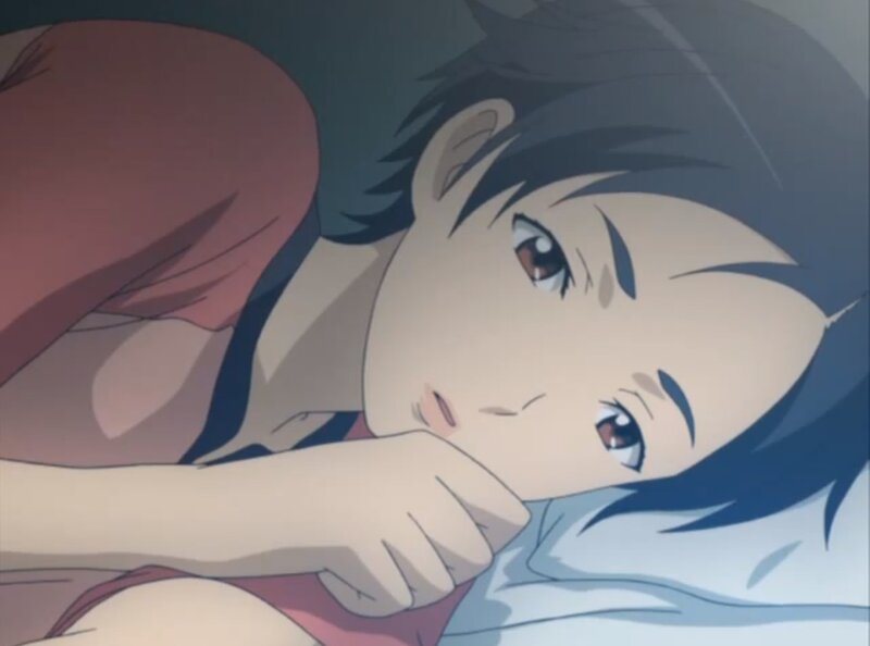 Anime Character Lying Down — Blue, Calm, Bed