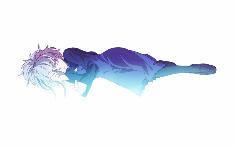 Anime Character Lying Down — Blue, Calm, Digital Art, Hair