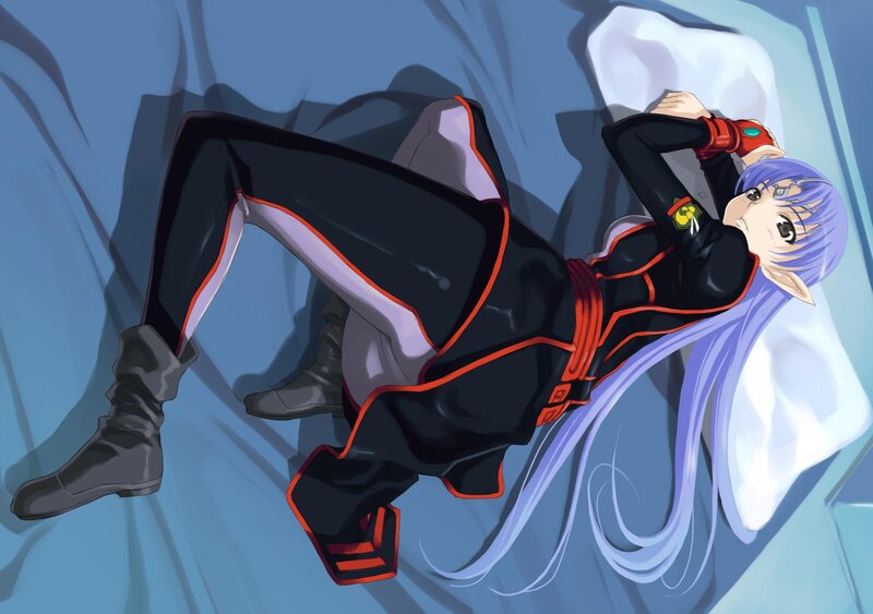 Anime Character Lying Down — Blue, Calm, Pillow