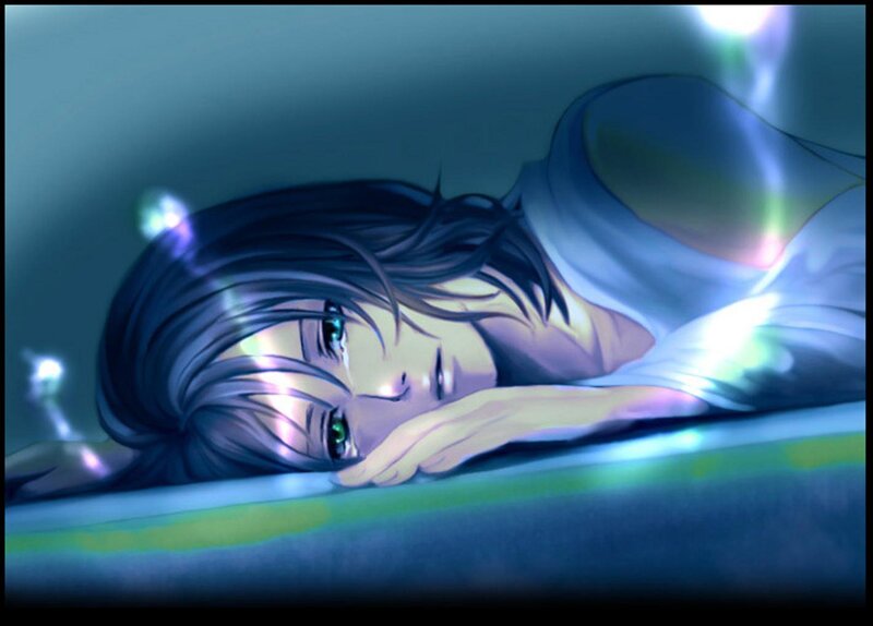 Anime Character Lying Down — Blue, Calm