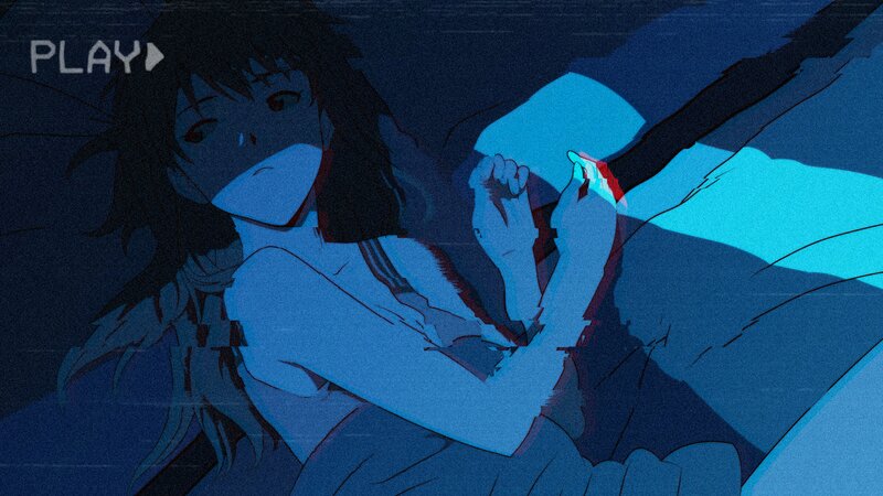 Anime Character Lying Down — Blue, Dark