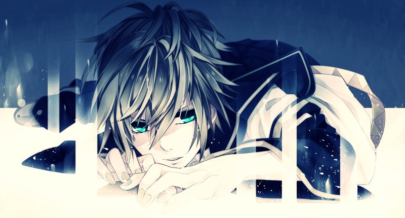 Anime Character Lying Down — Blue, Dramatic, Digital Art, Hands