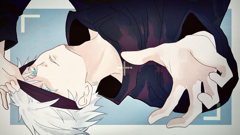 Anime Character Lying Down — Blue, Dramatic, Manga, White Hair