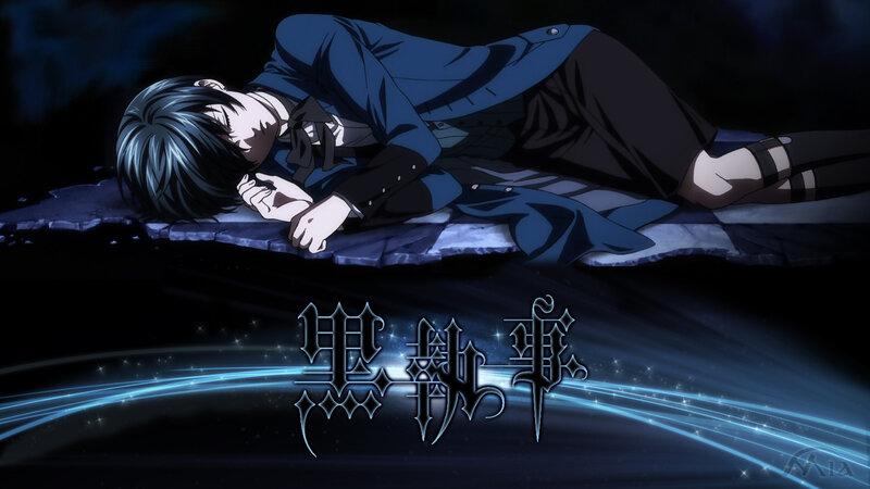 Anime Character Lying Down — Blue, Dramatic, Night, Text