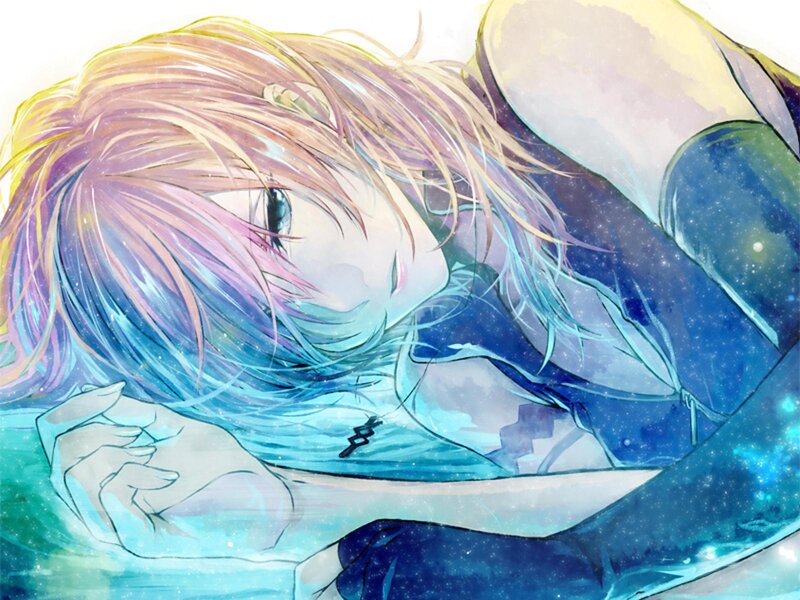 Anime Character Lying Down — Blue, Serene