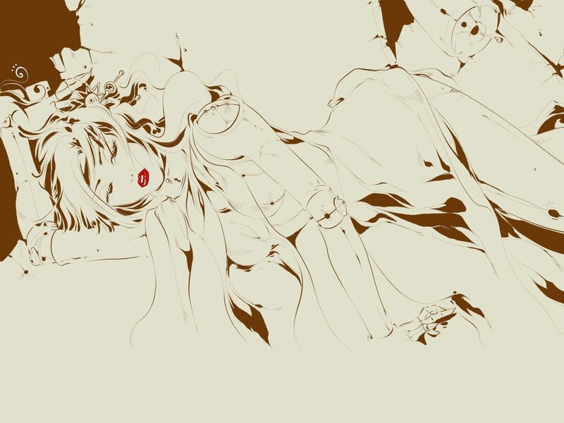 Anime Character Lying Down — Brown, Dramatic, Manga, Red Lips