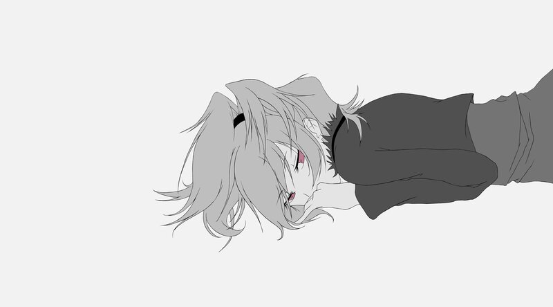 Anime Character Lying Down — Gray, Calm