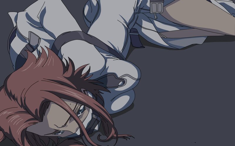 Anime Character Lying Down — Gray, Dramatic, Ground
