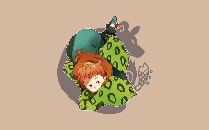 Anime Character Lying Down — Green, Calm, Pillow