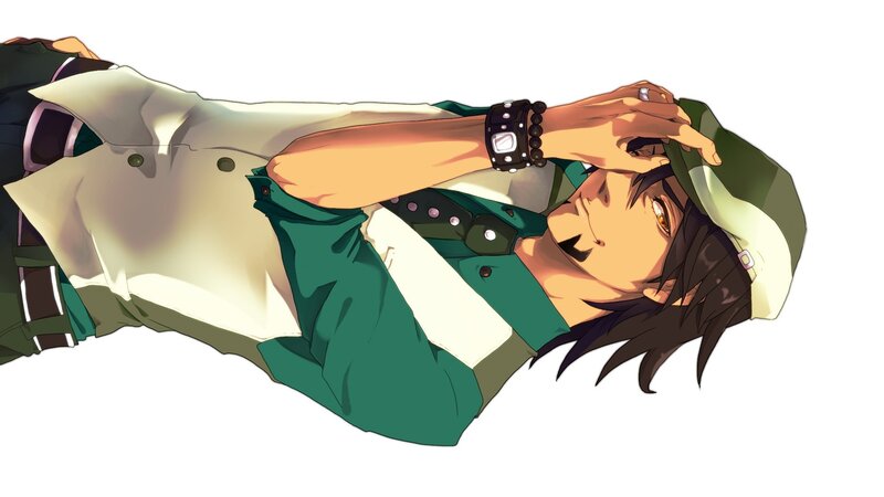 Anime Character Lying Down — Green, Relaxed, Hat