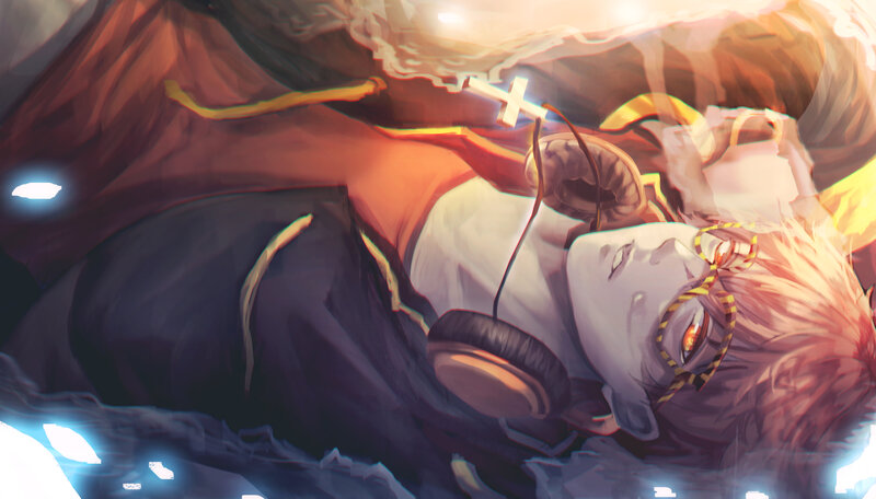 Anime Character Lying Down — Orange, Dramatic, Digital Art