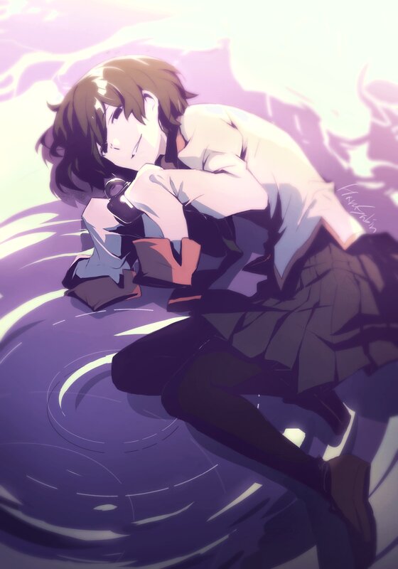Anime Character Lying Down — Purple, Dramatic, Digital Art, Skirt