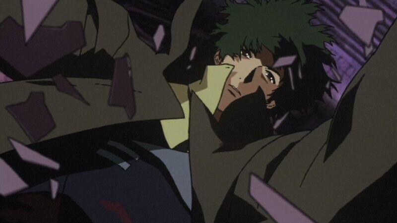 Anime Character Lying Down — Purple, Dramatic, Night, Shattered Glass