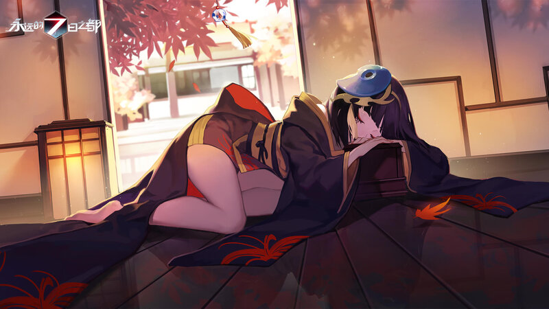 Anime Character Lying Down — Purple, Serene, Autumn