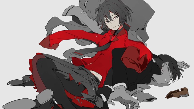 Anime Character Lying Down — Red, Dramatic, Red Jacket