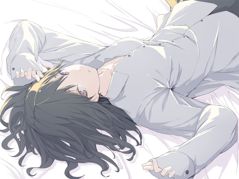 Anime Character Lying Down — White, Calm, Bed