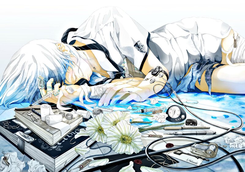 Anime Character Lying Down — White, Dramatic, Digital Art