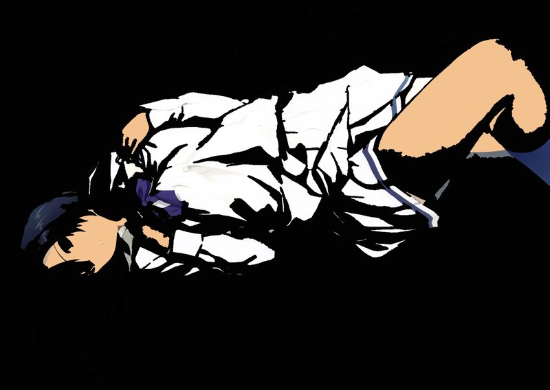 Anime Character Lying Down — White, Dramatic, School Uniform