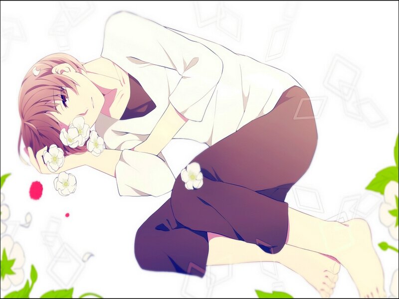 Anime Character Lying Down — White, Serene, Spring