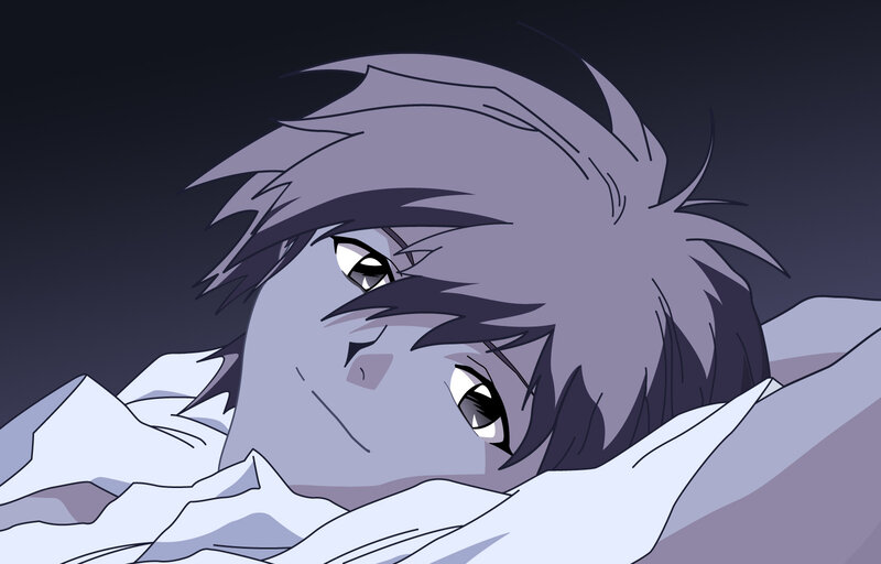 anime character lying in bed