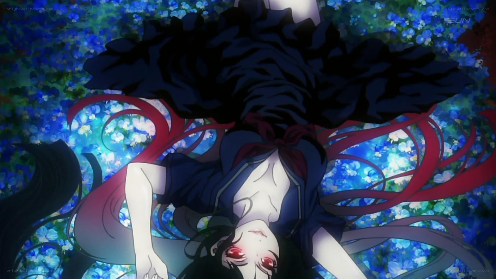 Anime character lying in flowers