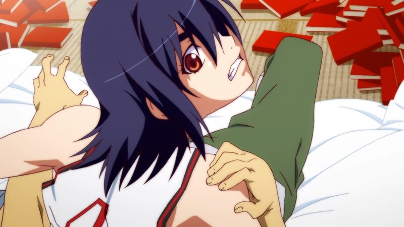 anime character lying on bed