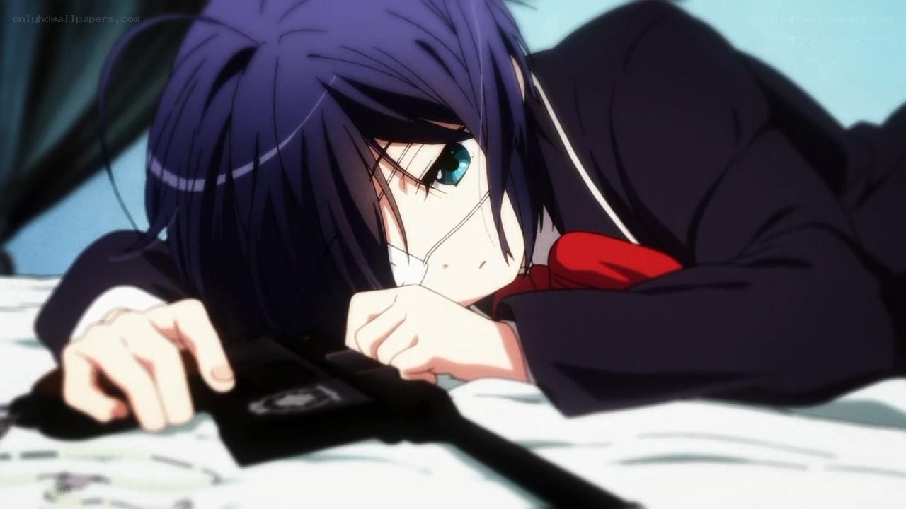 anime character lying on bed