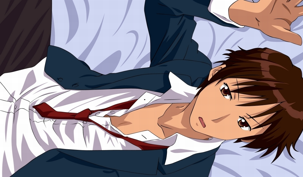 anime character lying on bed