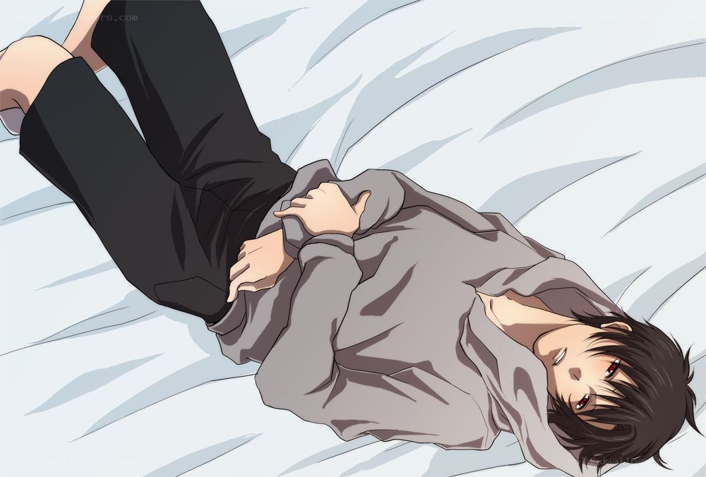 anime character lying on bed