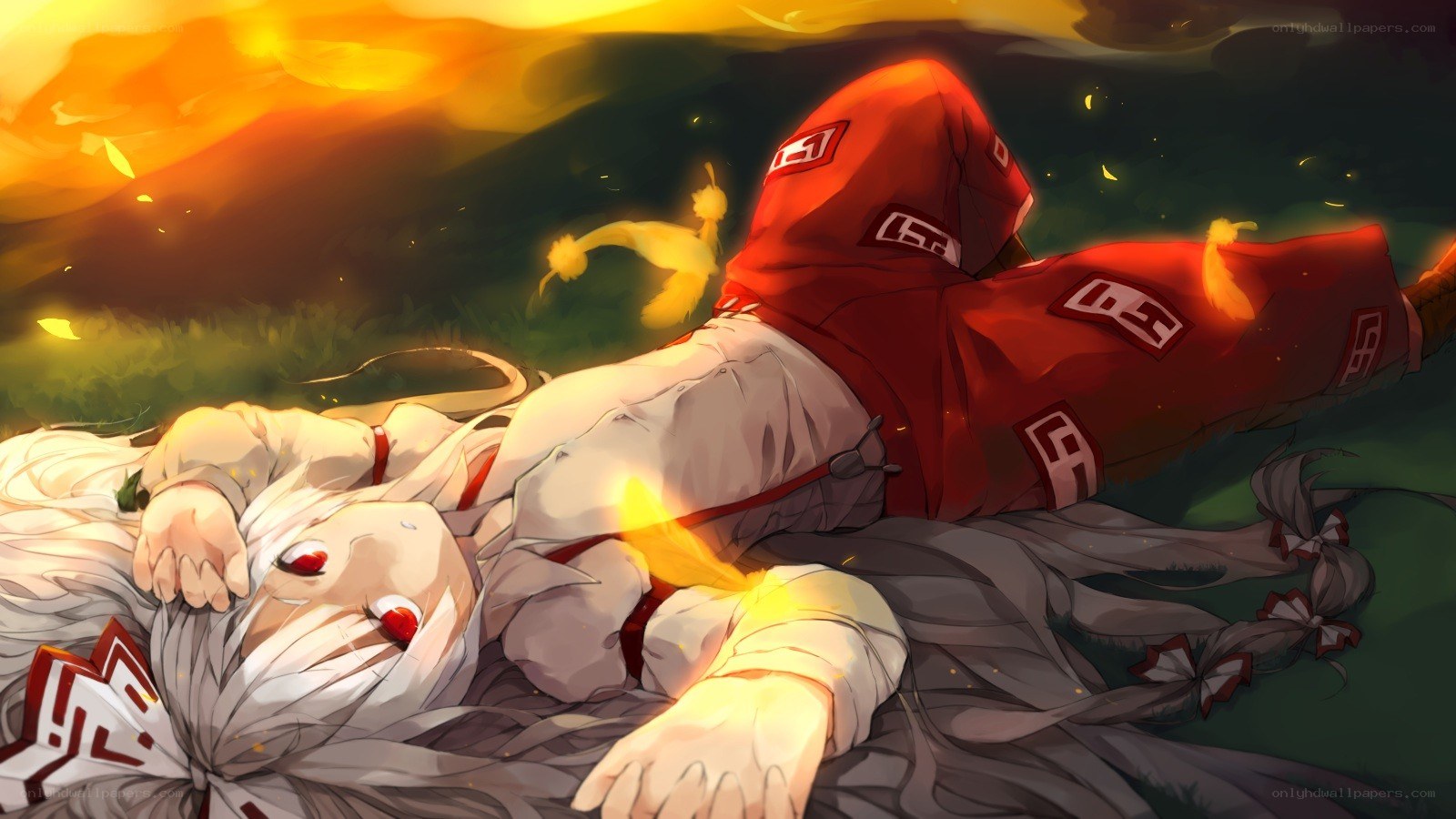 Anime character lying on ground