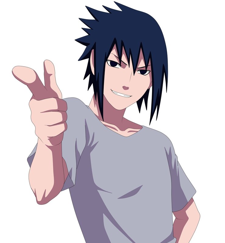 Anime Character Making Peace Sign — Blue, Confident