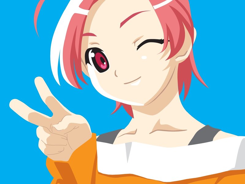 Anime Character Making Peace Sign — Blue