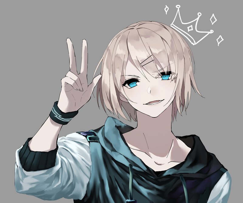 Anime Character Making Peace Sign — Gray