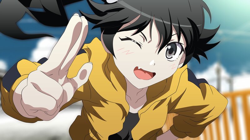 Anime Character Making Peace Sign — Yellow, Energetic