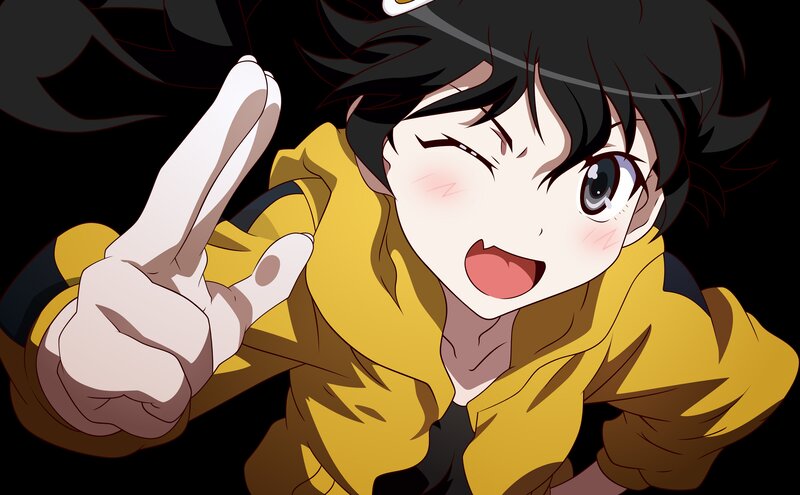 Anime Character Making Peace Sign — Yellow