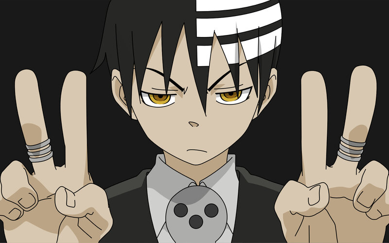 Anime character making peace signs