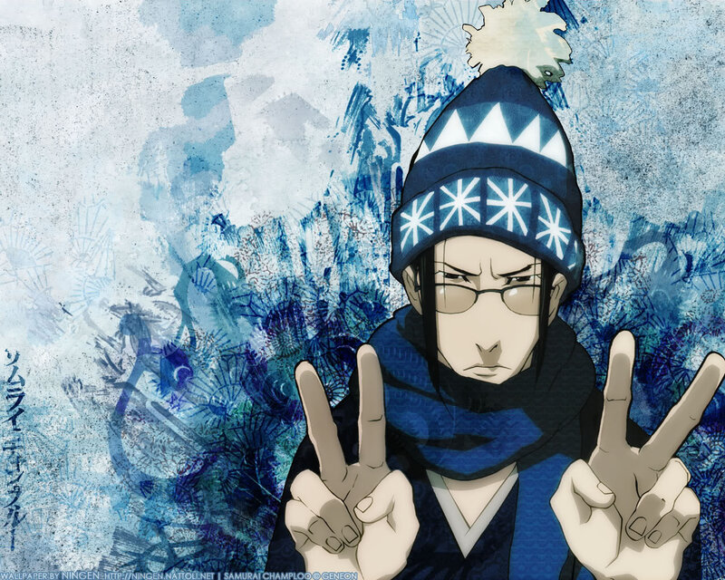 Anime Character Making Peace Signs — Blue, Cool