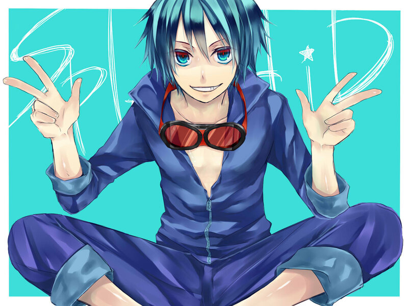 Anime Character Making Peace Signs — Blue