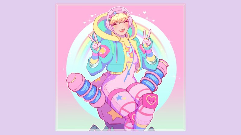 Anime Character Making Peace Signs — Pink