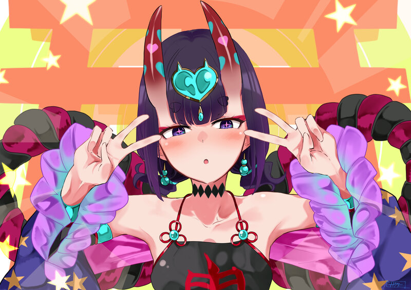 Anime Character Making Peace Signs — Purple