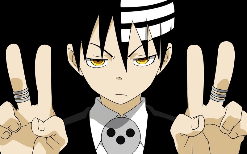 Anime character making peace signs