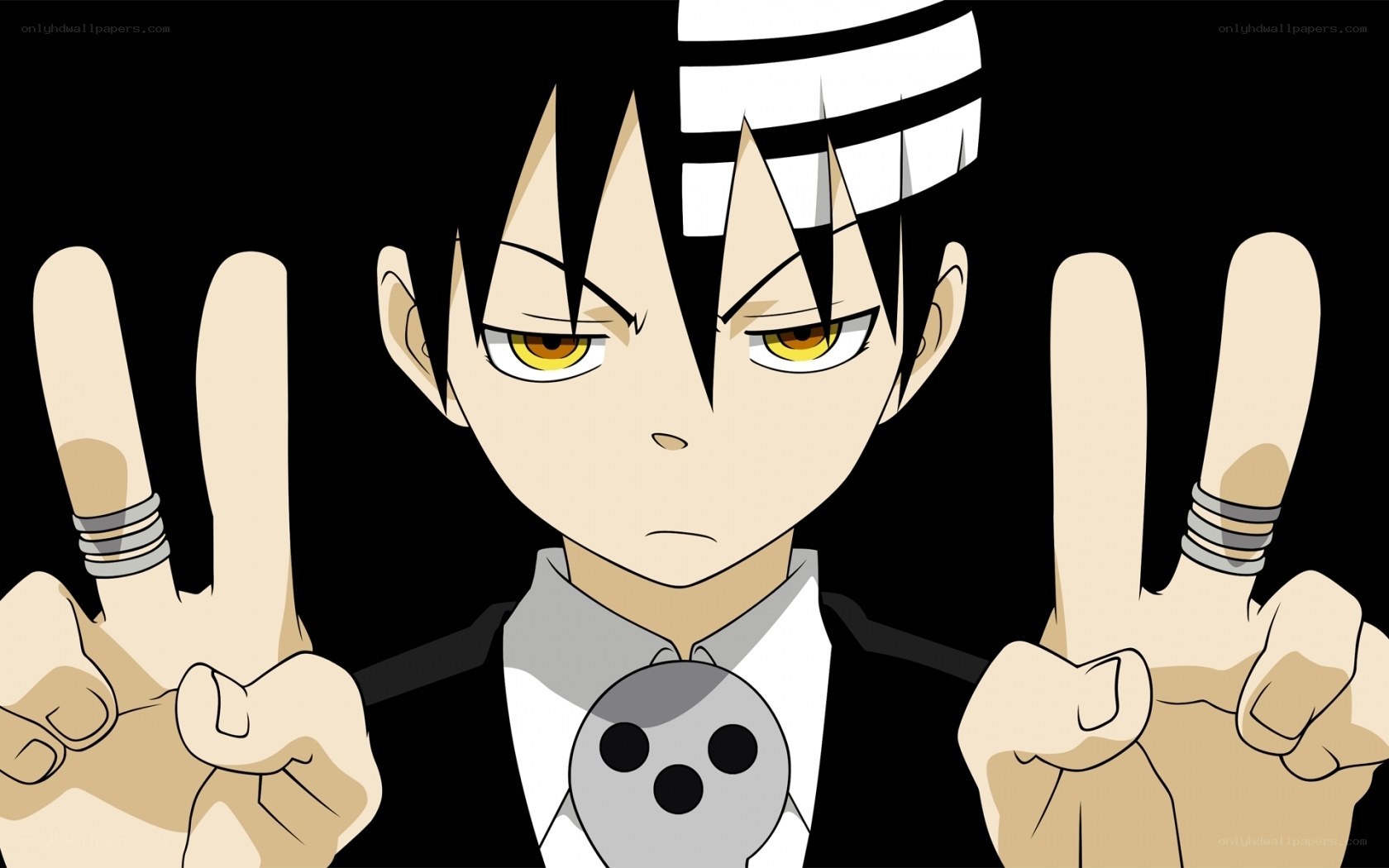 Anime character making peace signs