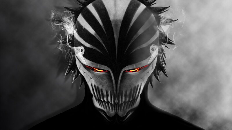 Anime Character Mask — Black, Dramatic, Digital Art, Smoke