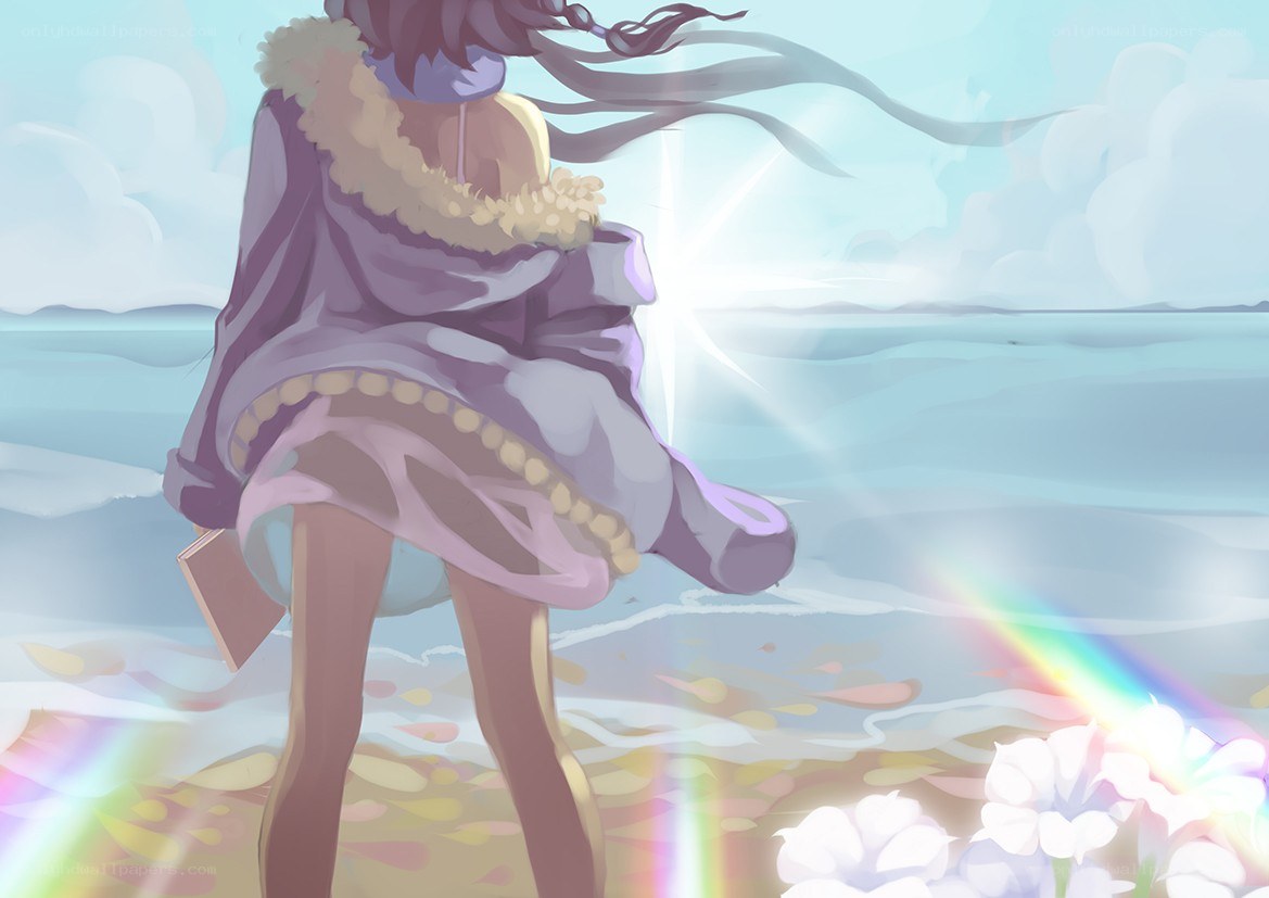 anime character on a beach