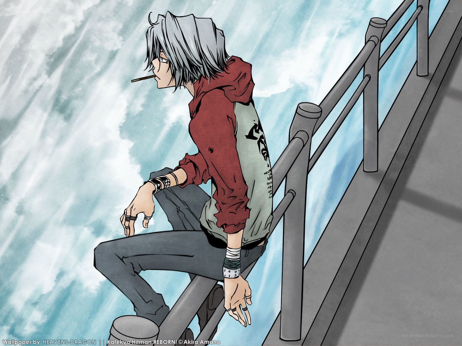 Anime character on a bridge