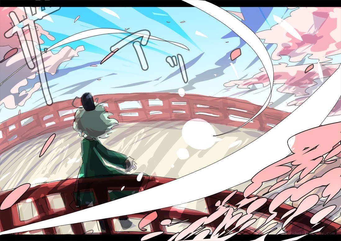 Anime character on a bridge