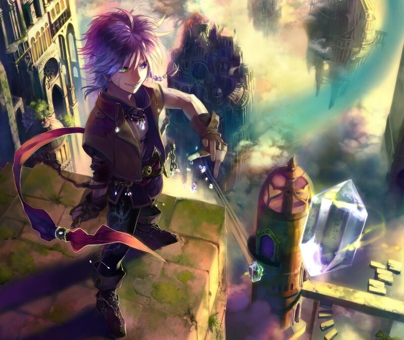anime character on a floating city